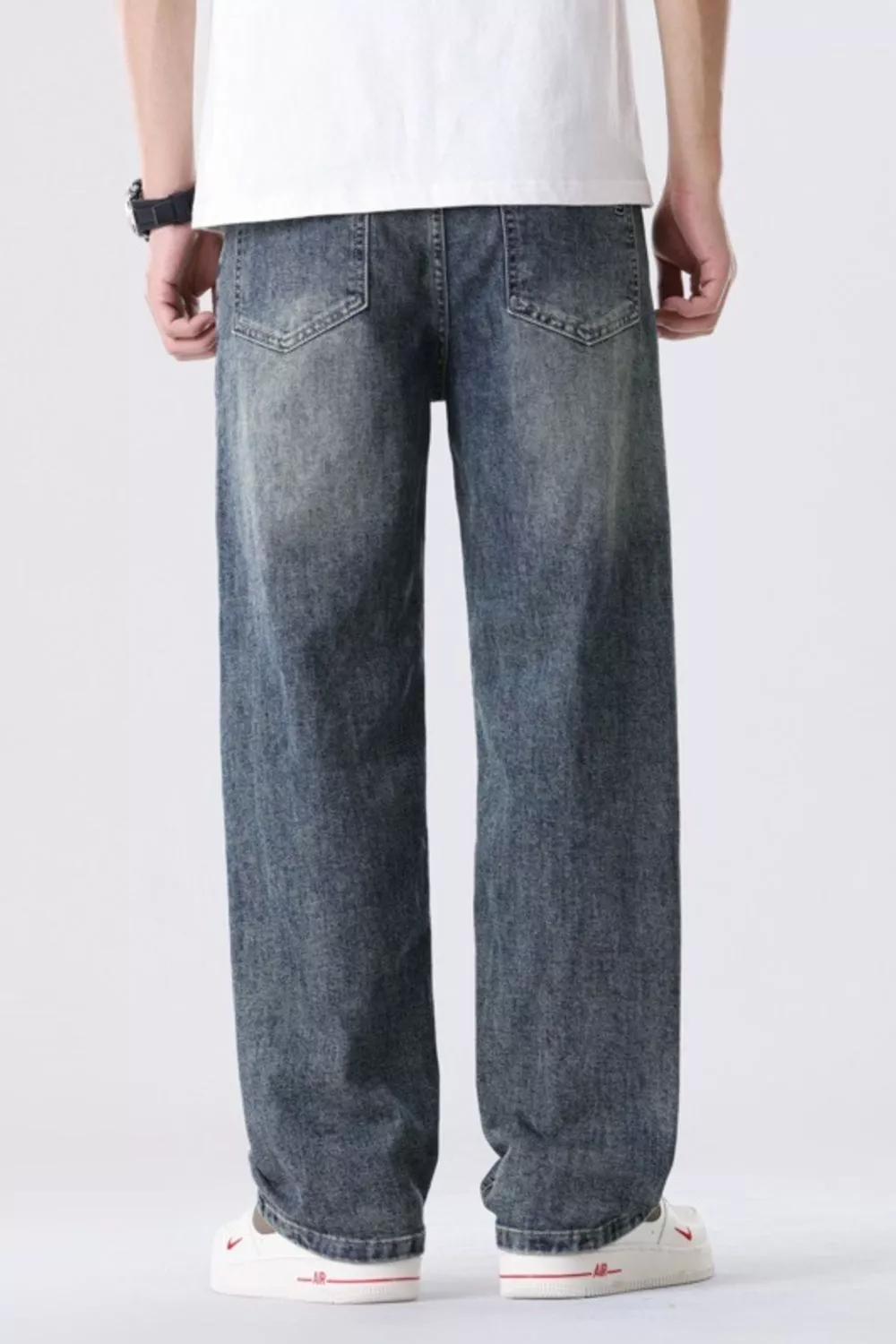 Men's Full Size Vintage Wash Relaxed Fit Straight Jeans Plus Size, image 3