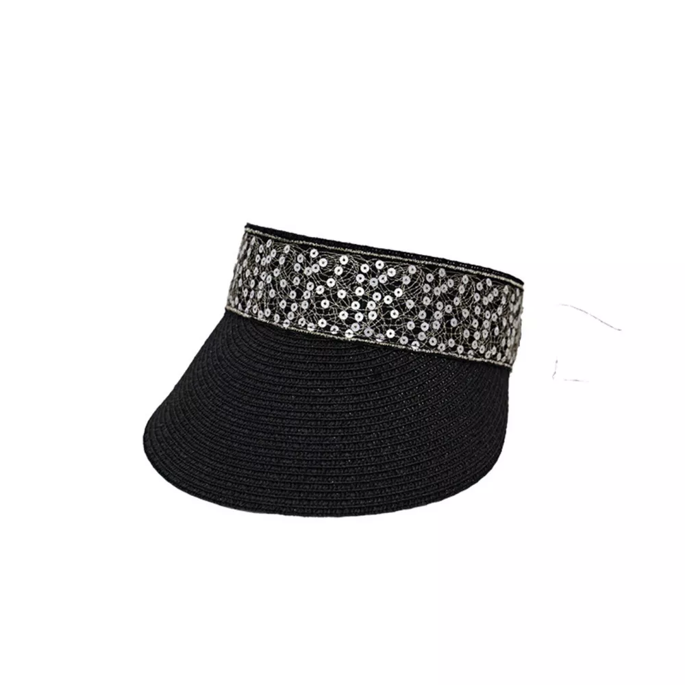 Sequined Visor Sun Hat with Ribbon Tie, image 5