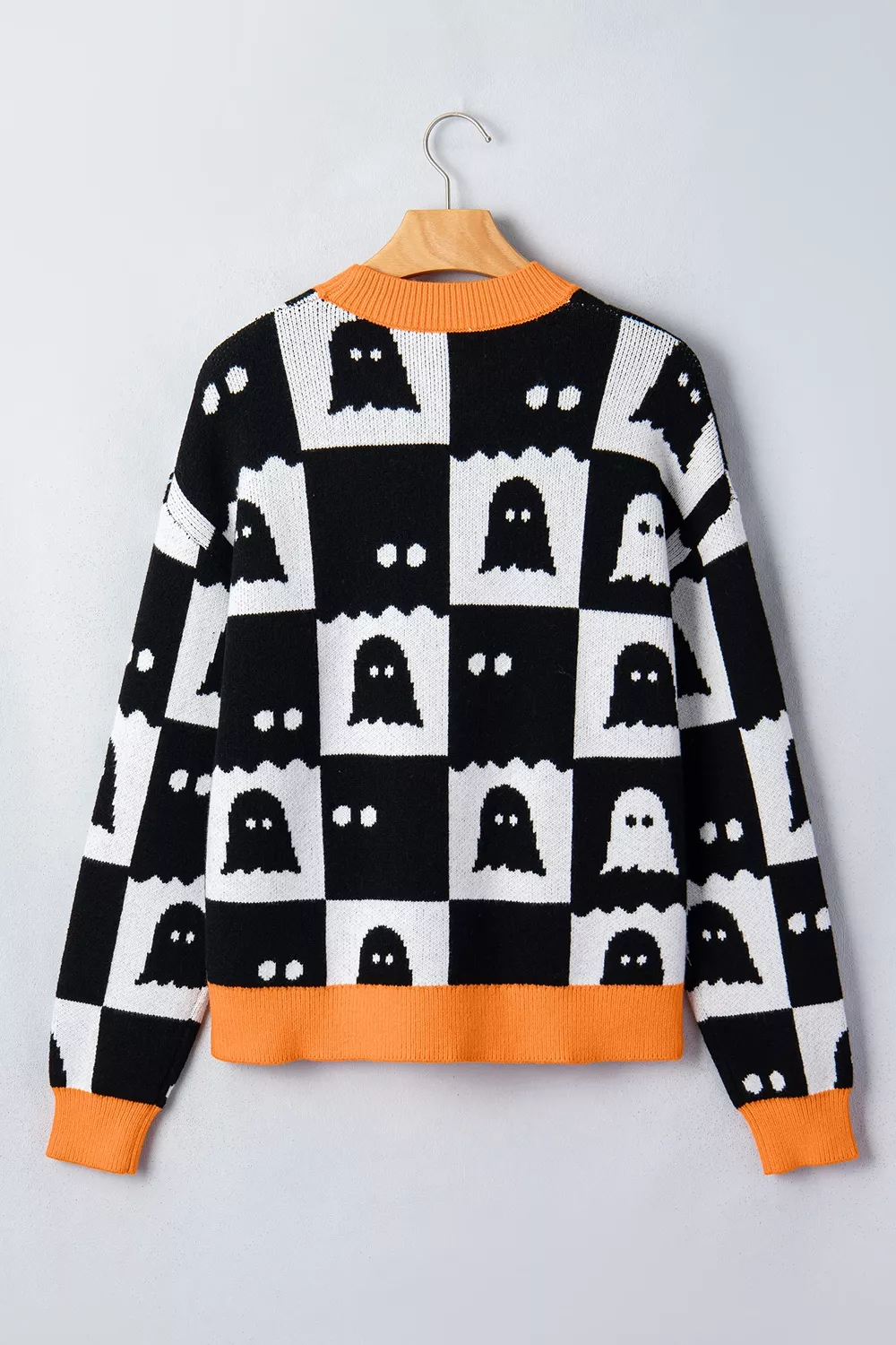 Halloween Ghost Pattern Checkerboard Sweater, image 9