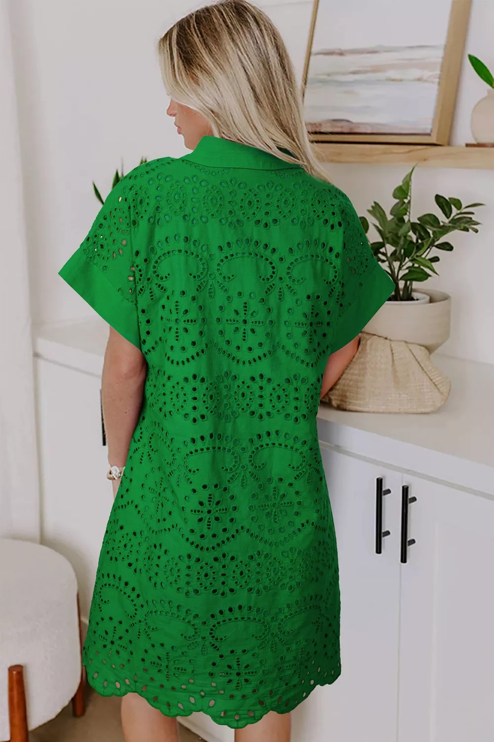 Eyelet Collared Neck Short Sleeve Dress, image 4