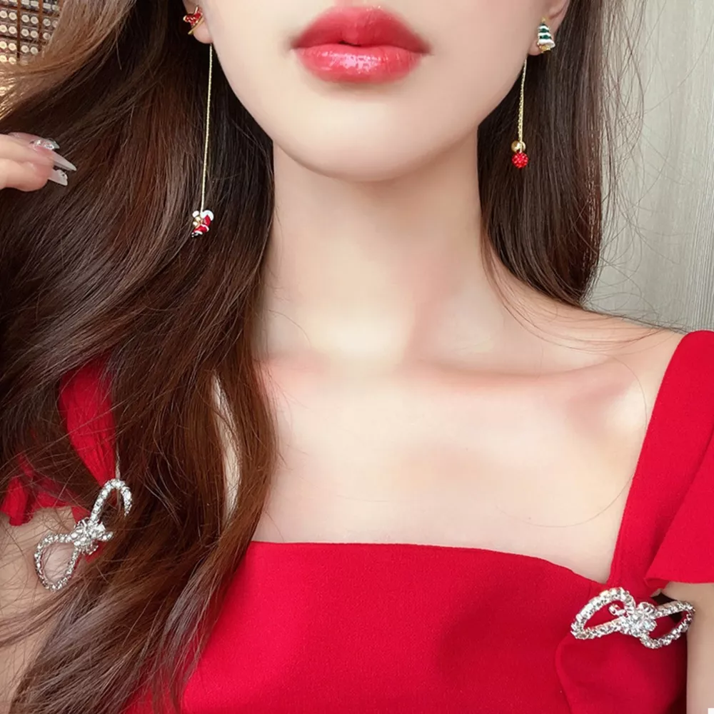 Christmas Tree & Santa Claus Drop Earrings, image 2