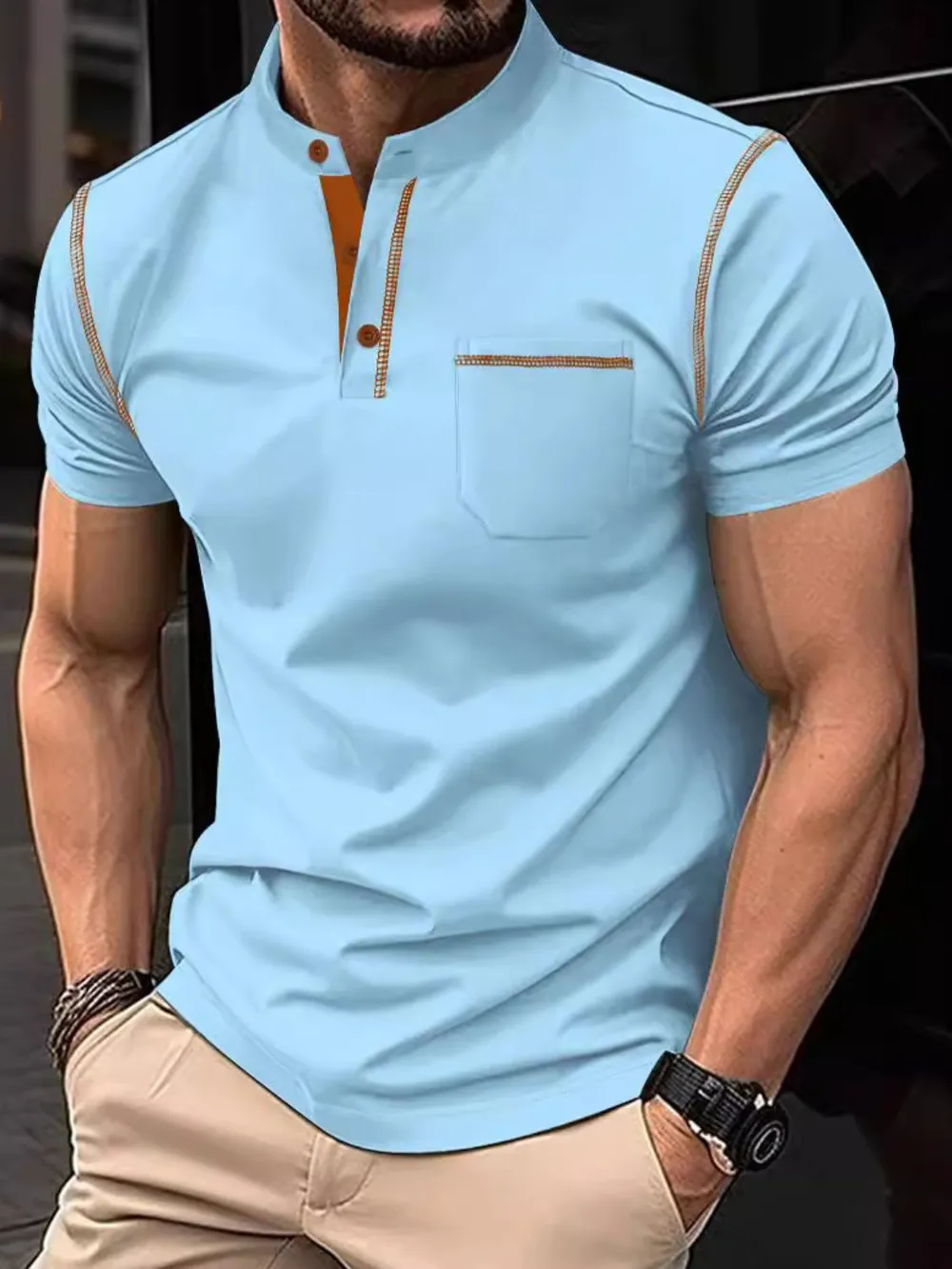Men's Full Size Button Detail Short Sleeve Polo Plus Size, image 2