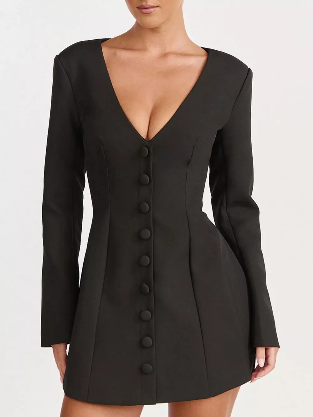 Deep V-Neck Button-Down Blazer Dress, image 7