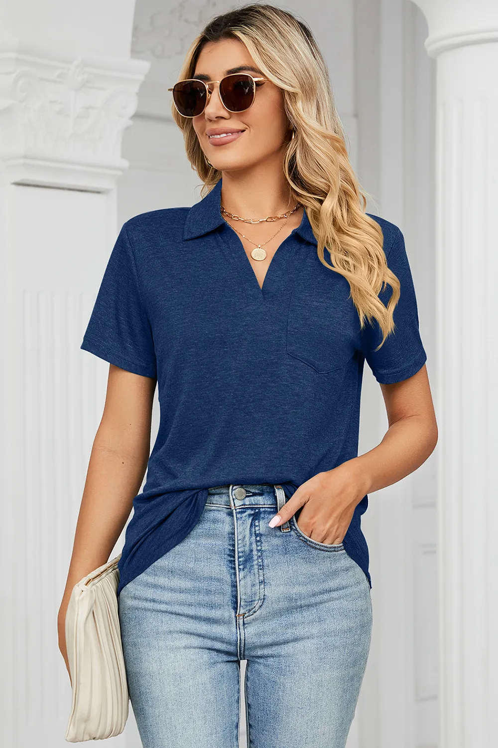 Johnny Collar Short Sleeve Blouse, image 13