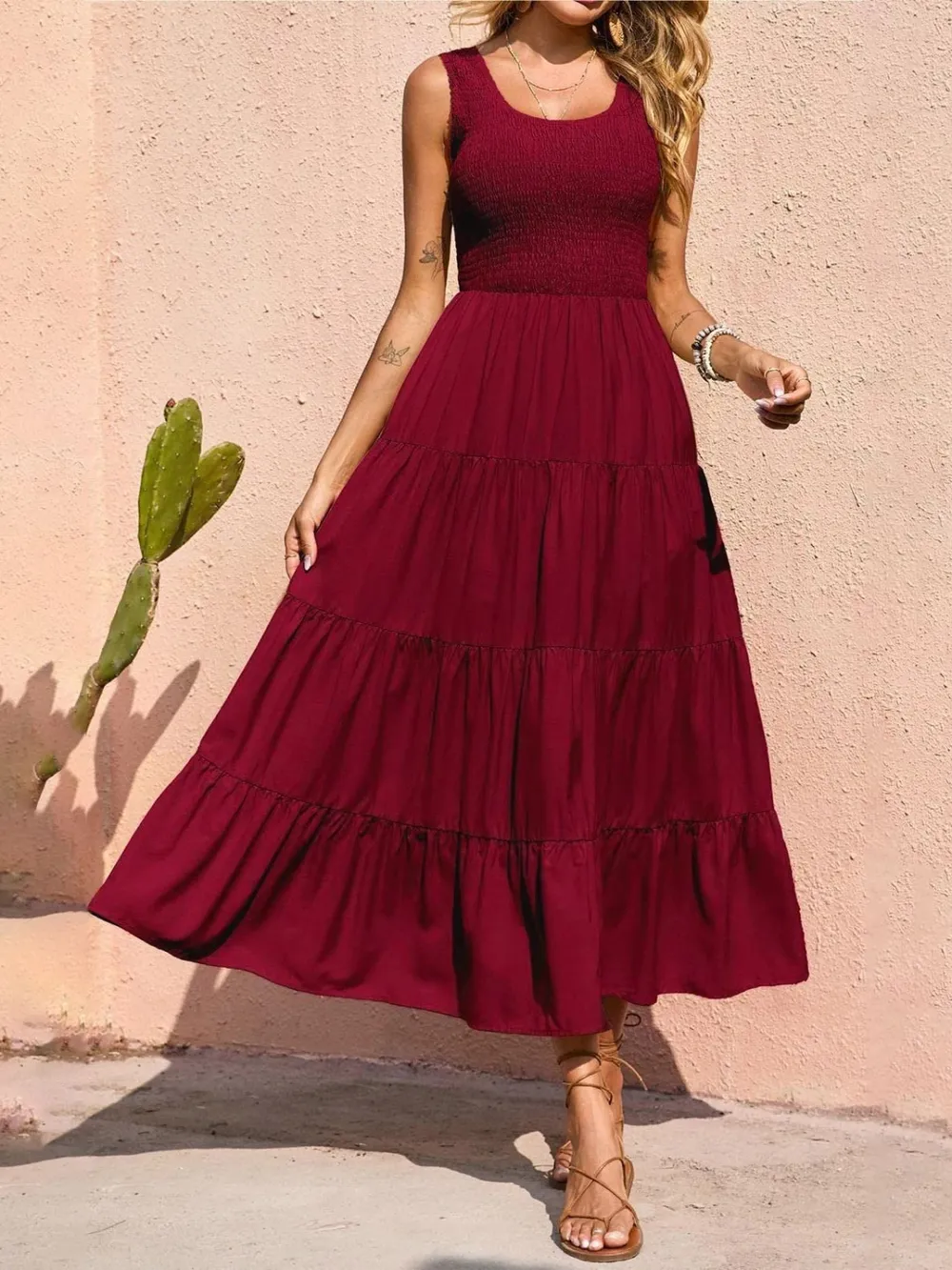 Tiered Smocked Wide Strap Dress, image 18