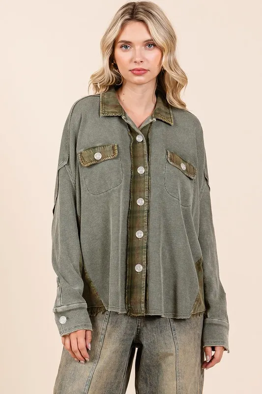 Mineral Washed Plaid Button Down Shacket, image 3
