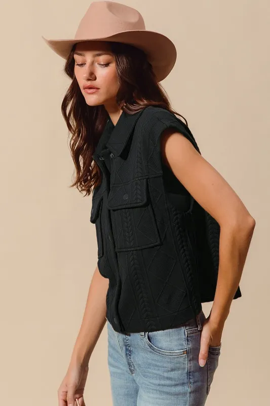 Cable Quilting Stitch Button Up Knit Vest, image 2