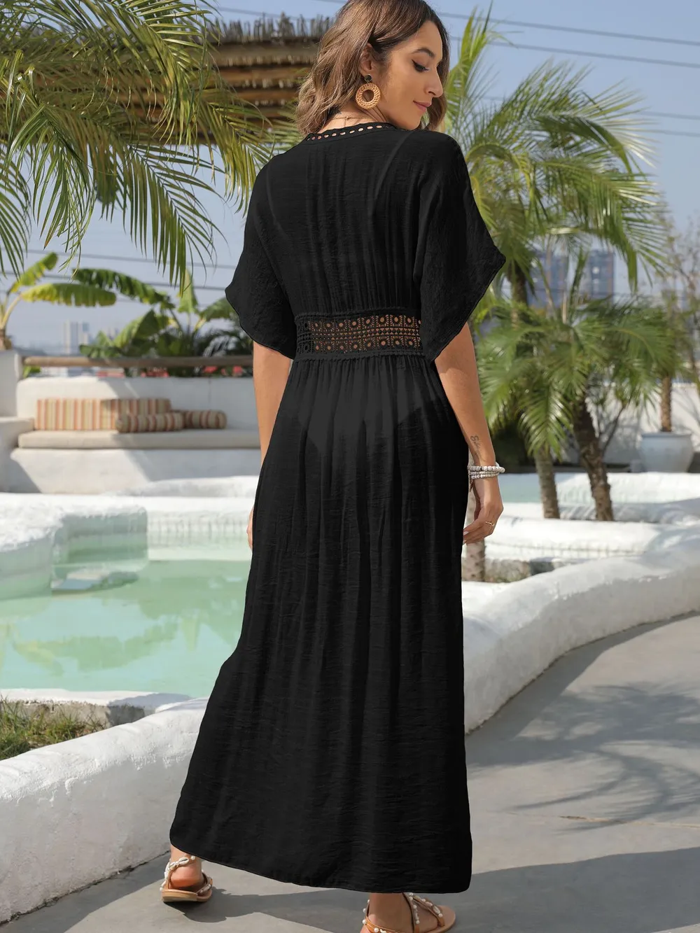 Lace Trim Plunging Beach Cover Up Maxi Dress, image 9