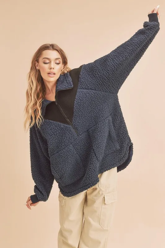 Two Tone Half Zip Fleece Sweatshirt, image 3