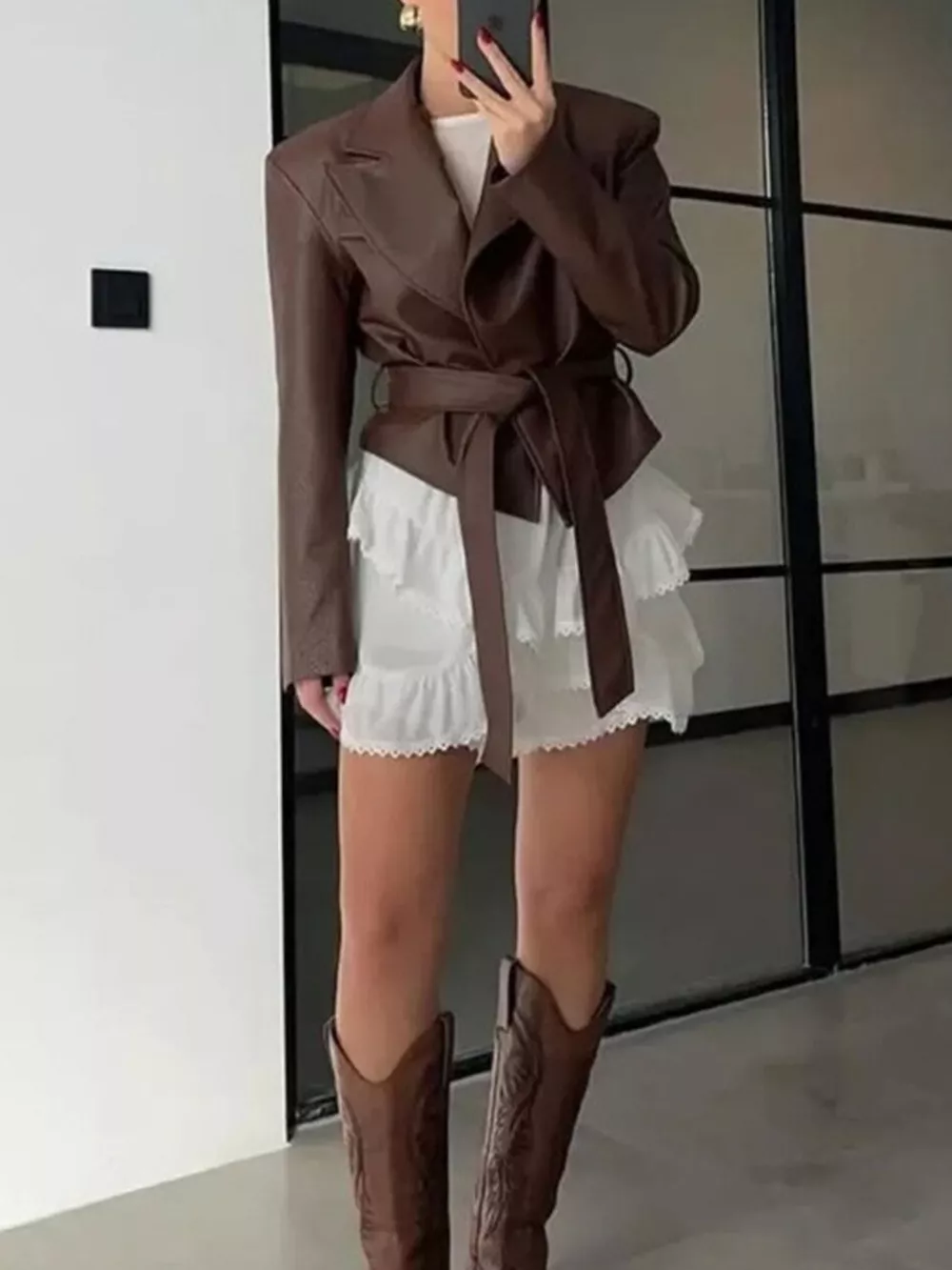 Belted Leather Jacket with Shawl Collar, image 20