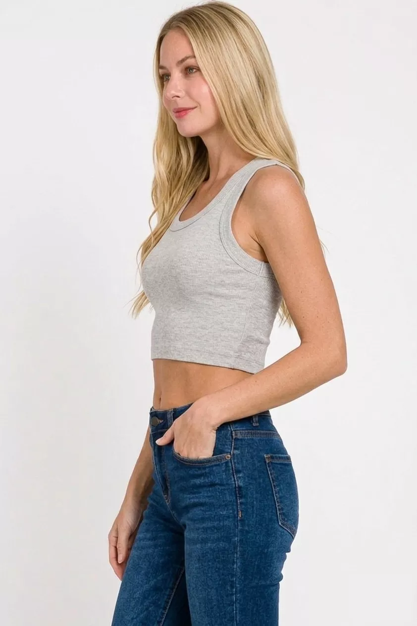 Ribbed Scoop Neck Cropped Tank Top, image 3