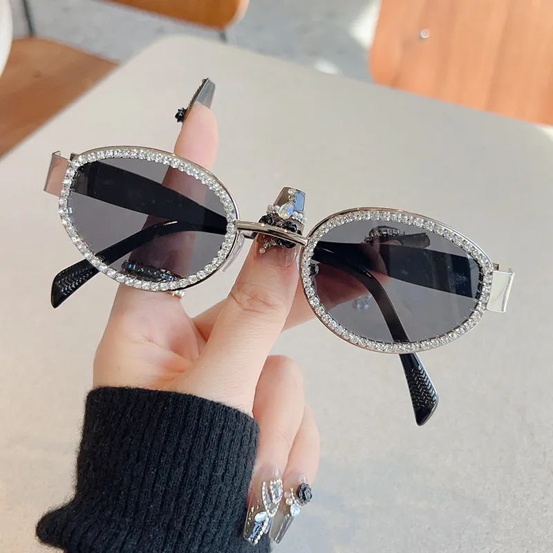 Rhinestones Decor Oval Sunglasses, image 2