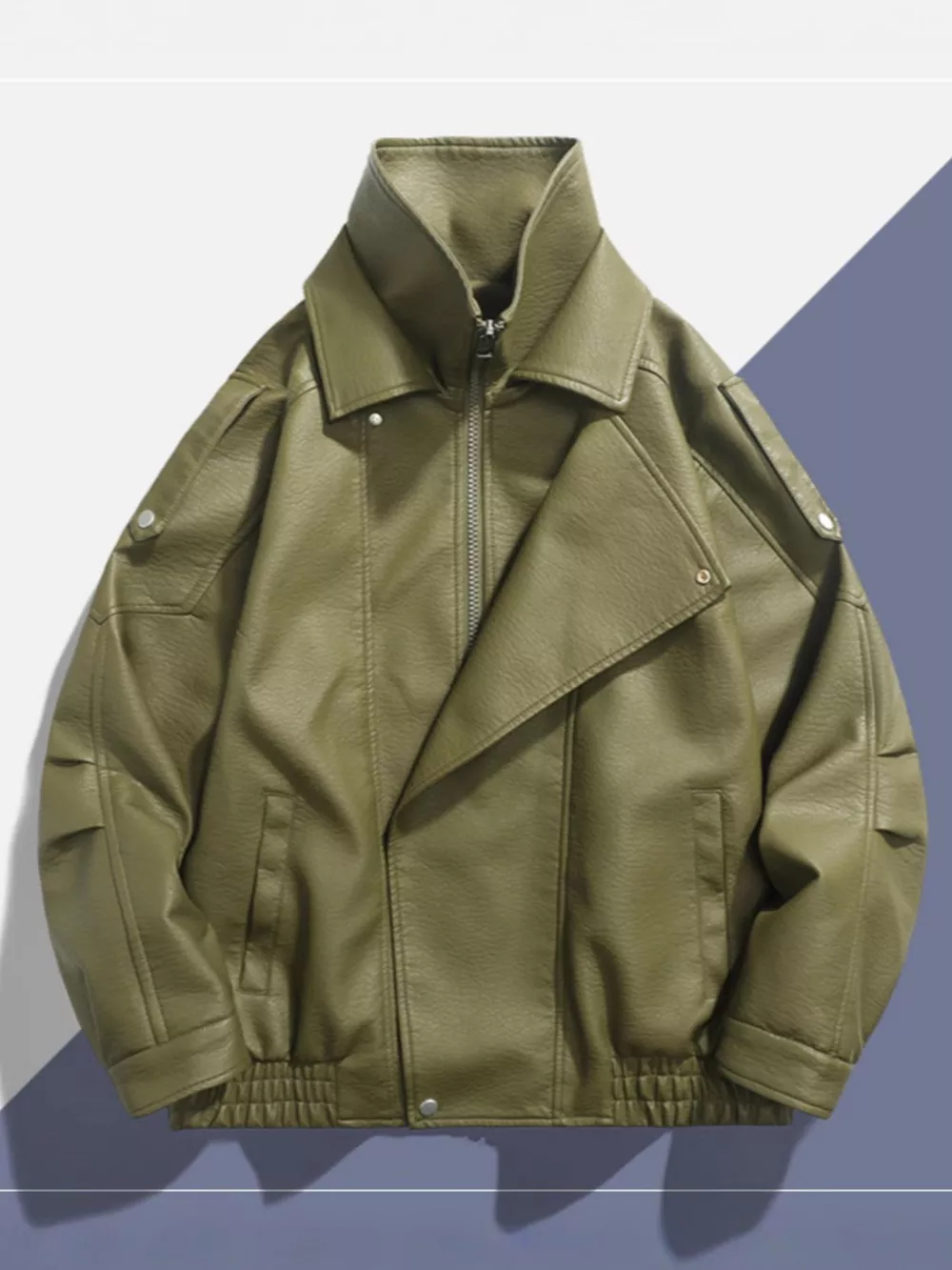 Men's Zip Up Leather Moto Jacket, image 3