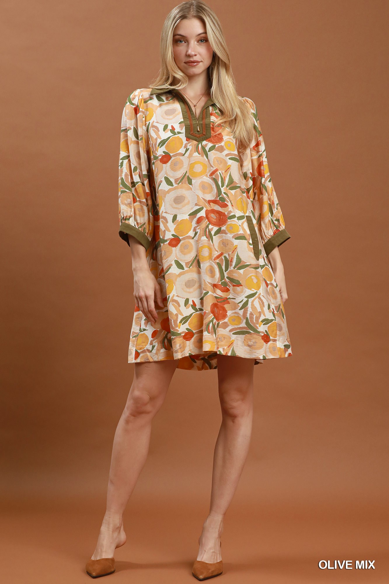 Mix Floral Contrast Trim Shift Mini Dress, image 4