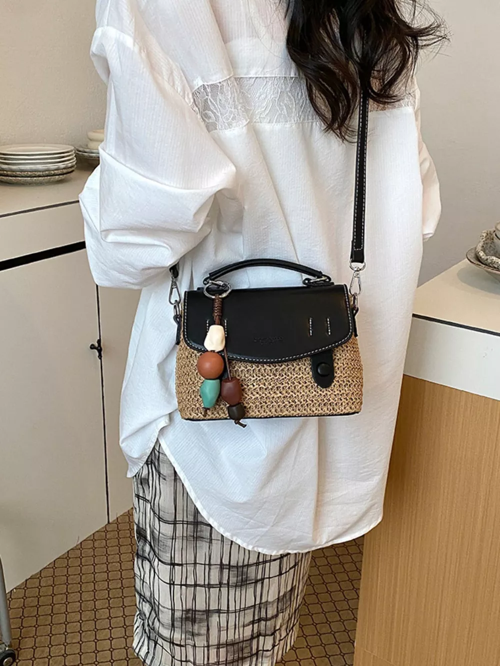 Two-Tone Woven Crossbody Bag, image 6