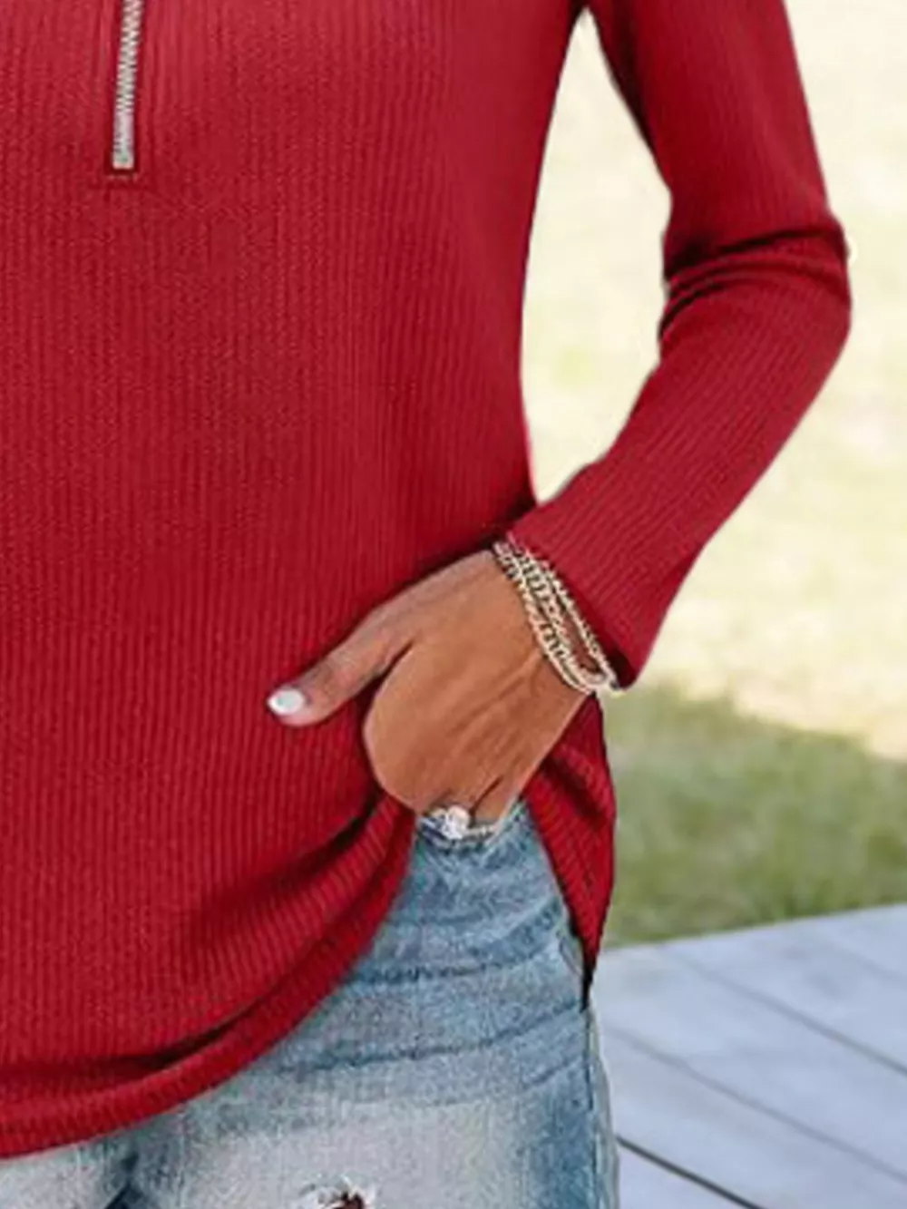 Half Zip Long Sleeve Knit Top, image 9