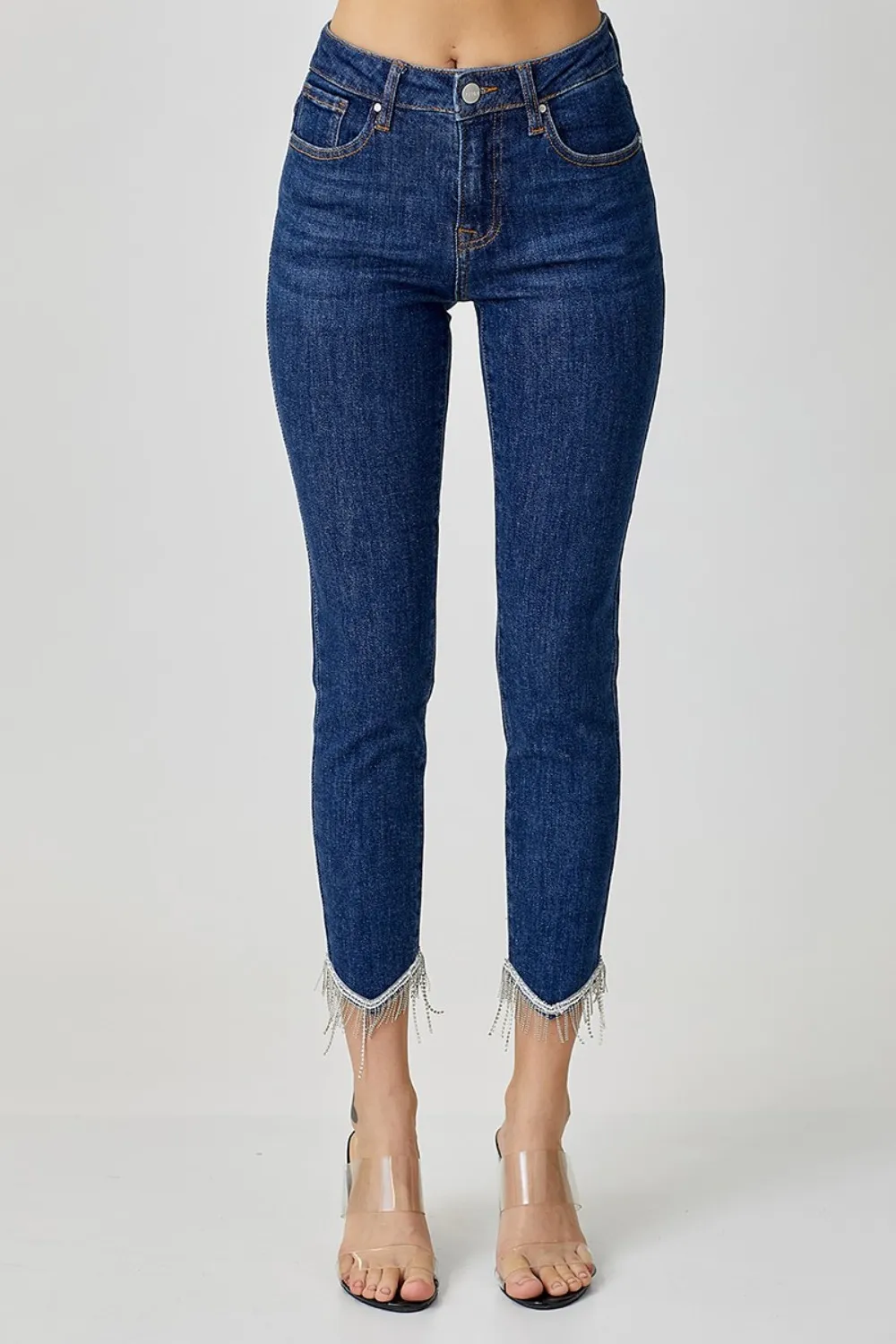 Full Size Embellished Mid Rise Crop Skinny Jeans, image 5