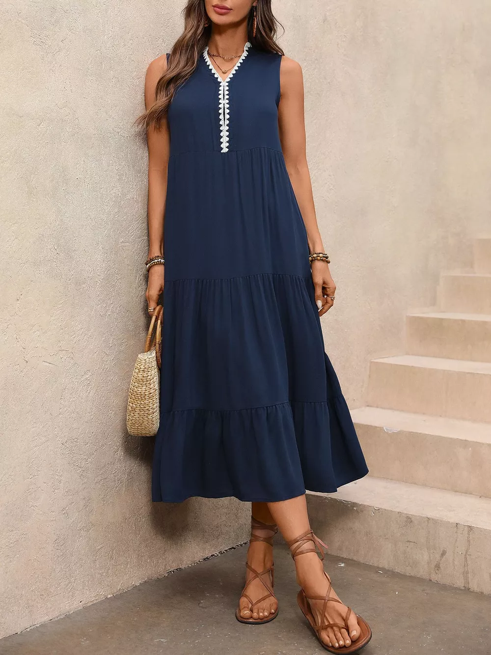 Sleeveless Tiered Ruffle Hem Casual Dress, image 3