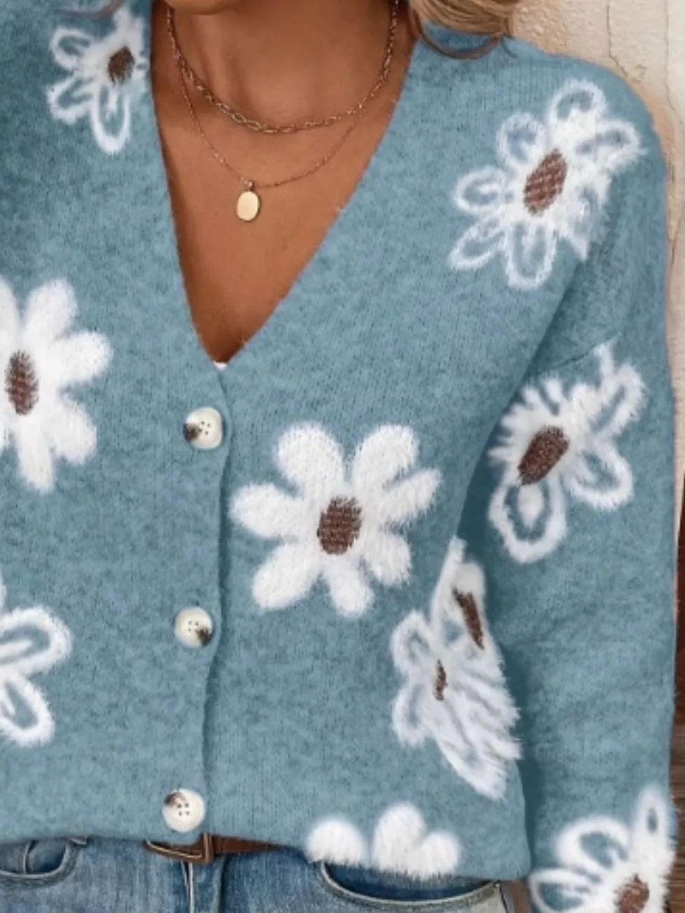 Floral Print Button-Up Knit Cardigan, image 9