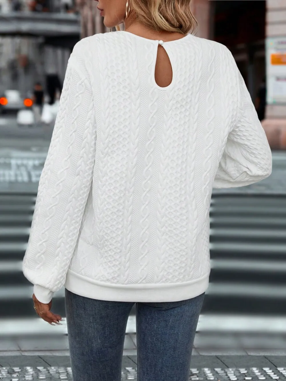 Lace Detail Round Neck Long Sleeve Top, image 2