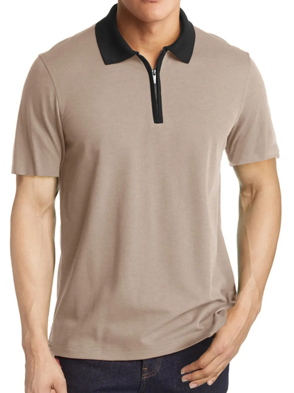 Men's Contrast Collar Quarter-Zip Polo Shirt, image 2
