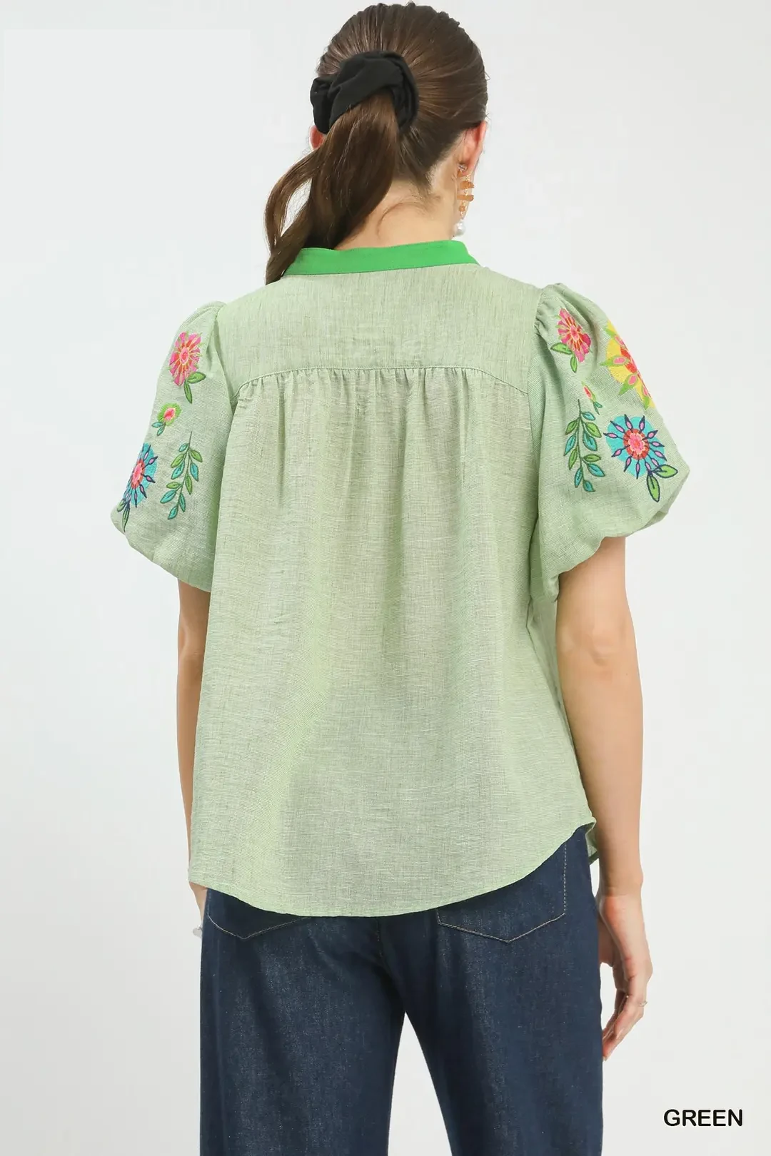 Embroidered Puff Sleeve Top, image 3