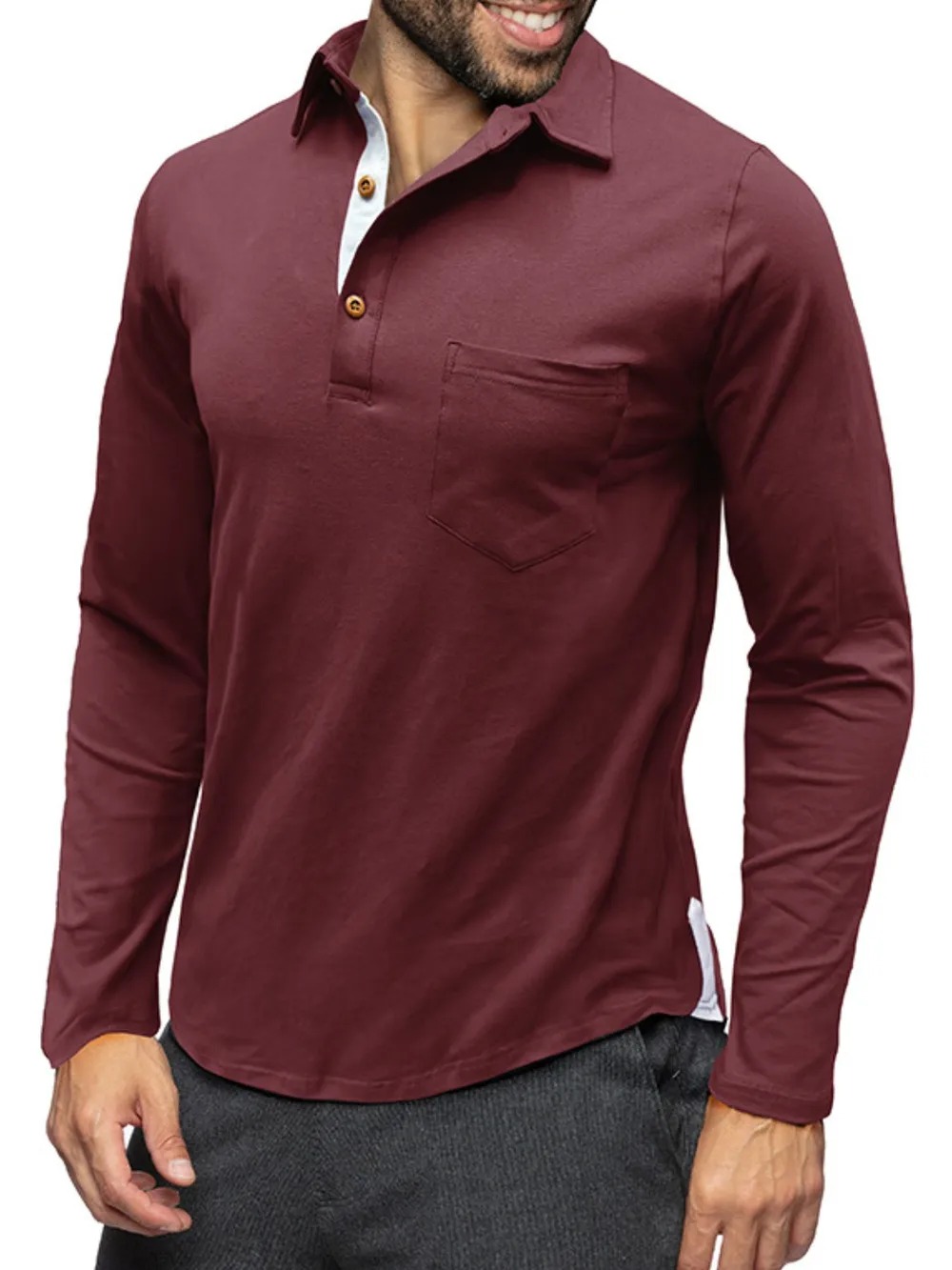 Men's Long Sleeve Polo Shirt with Chest Pocket, image 8
