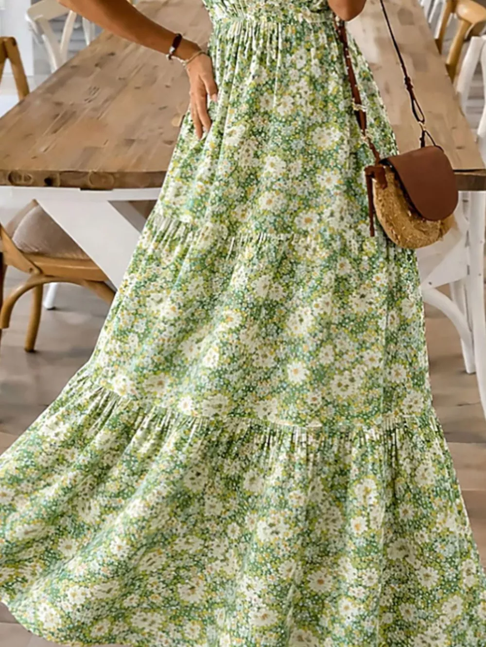 Floral Print Maxi Dress with Spaghetti Straps, image 12