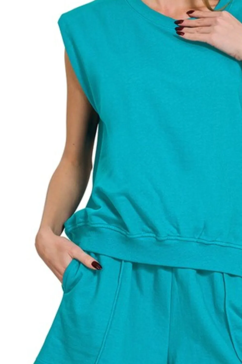 French Terry Sleeveless Top & Shorts Set, image 3