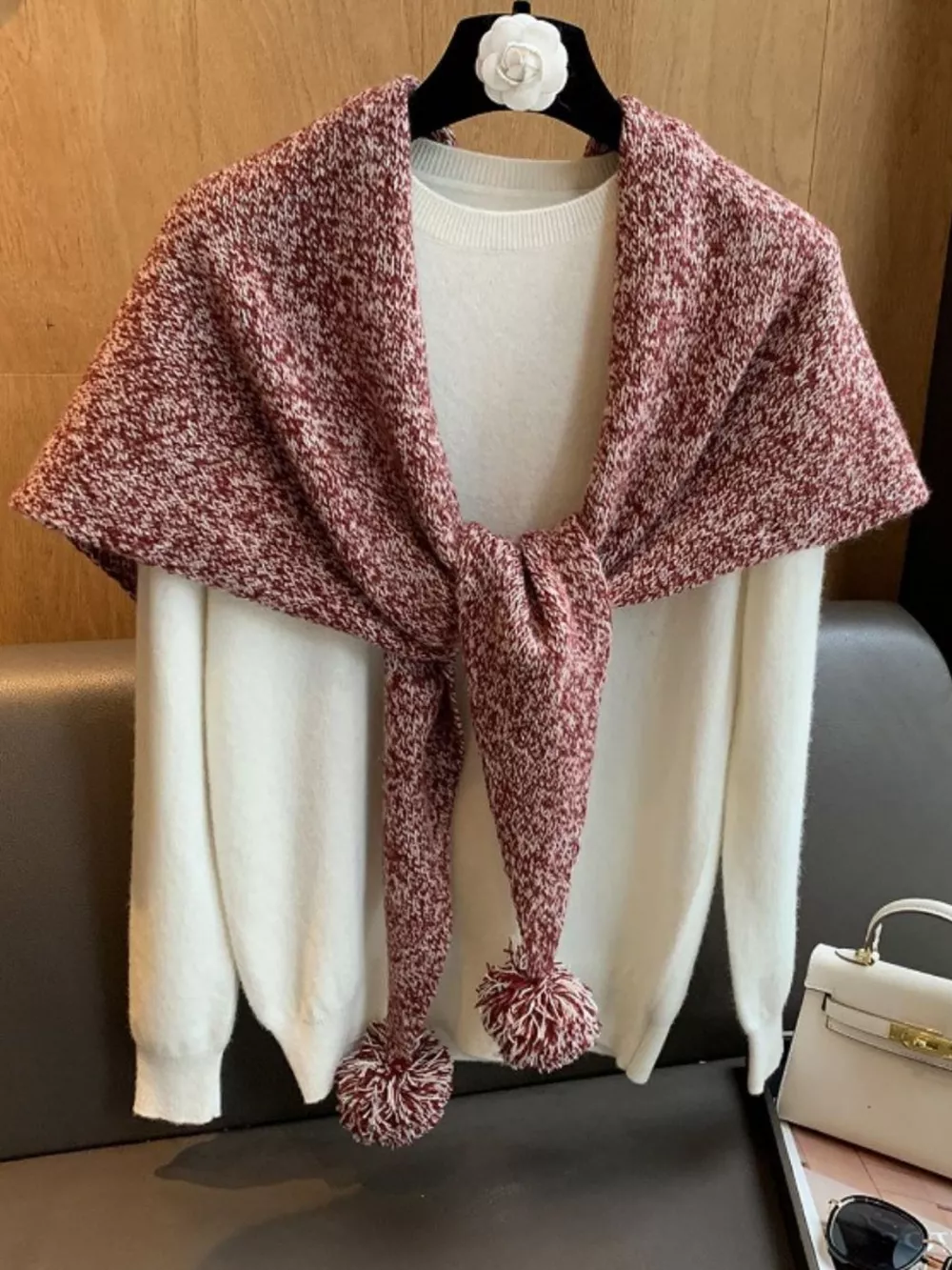 100% Wool Pom-Pom Knitted Scarf, image 2