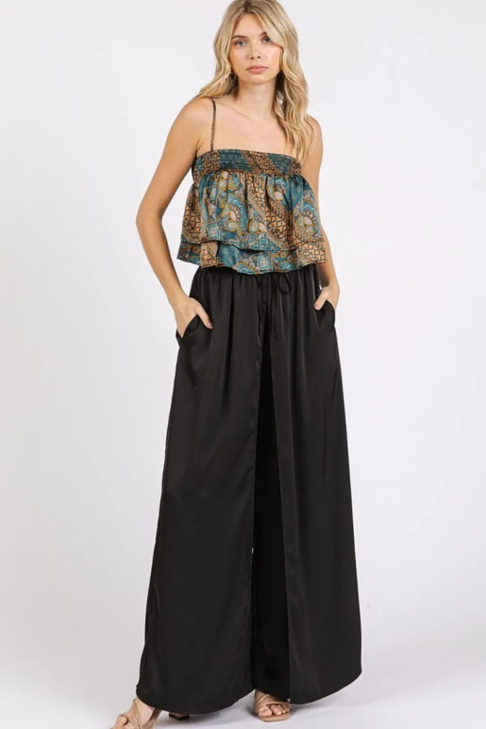 Paisley Patchwork Print Satin Ruffle Crop Cami, image 5