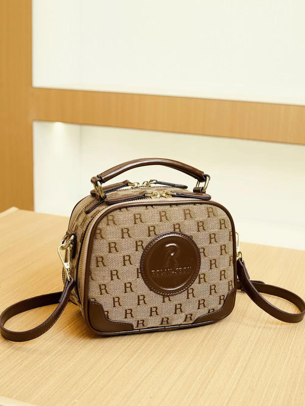Monogram Pattern Crossbody Handbag with Top Handle, image 8