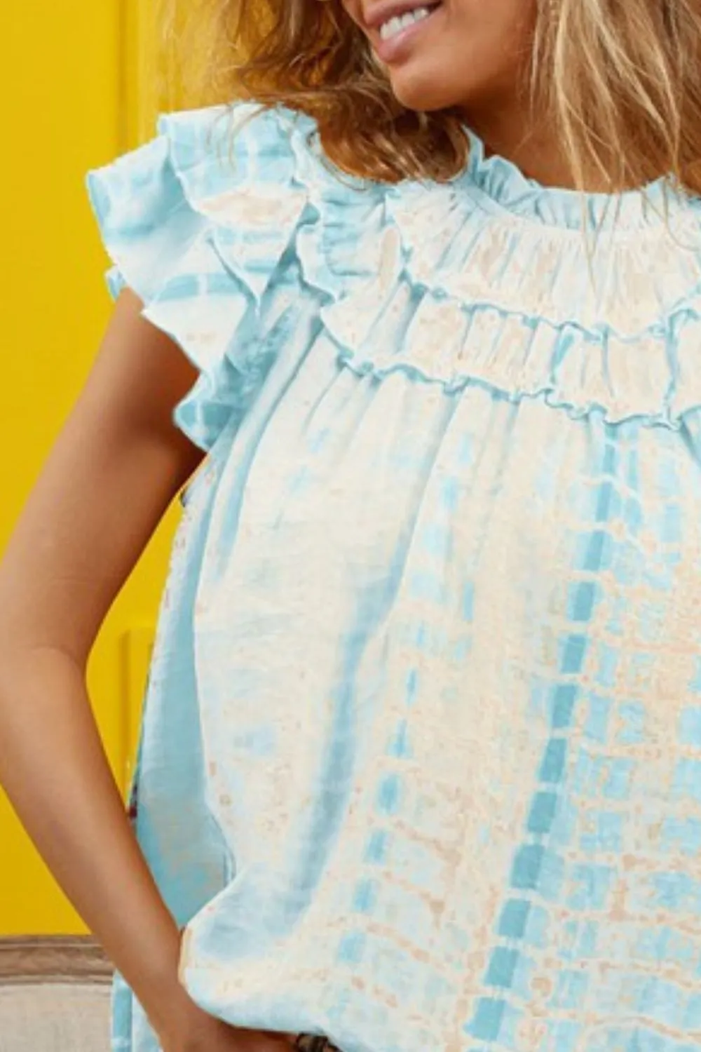 Tiered Ruffle Neck Tie Dye Top, image 3