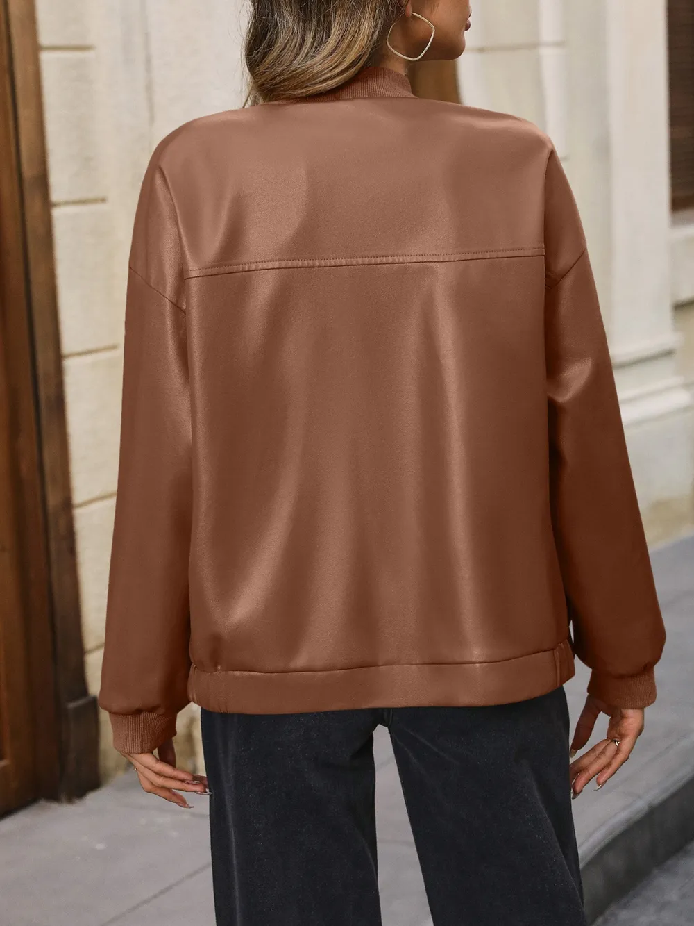 Zip Up Baseball Collar Dropped Shoulder Jacket, image 9