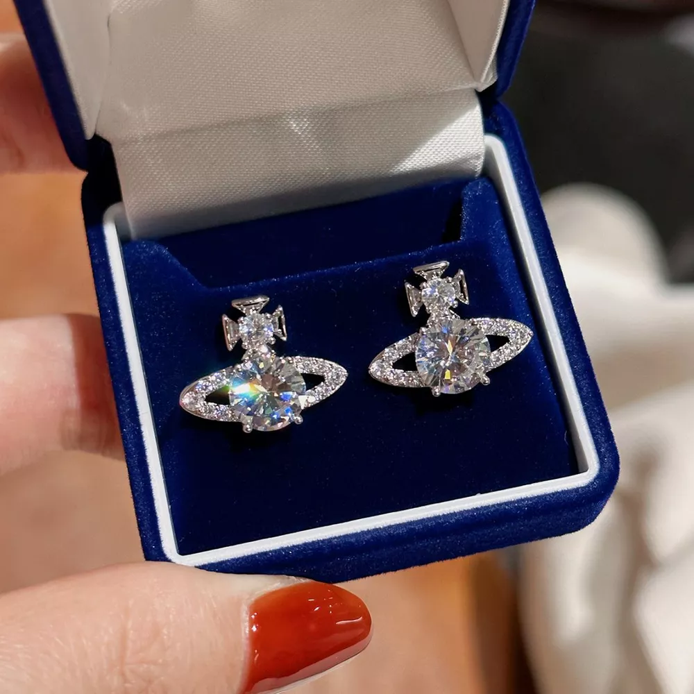 2 Carat Moissanite 925 Sterling Silver Planet Earrings, image 2