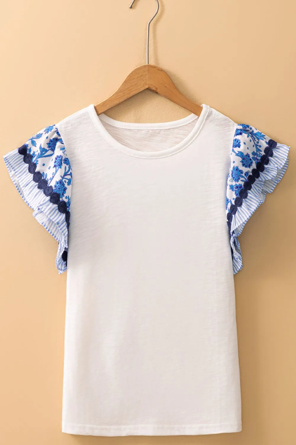 Round Neck Printed Ruffled Cap Sleeve Blouse, image 6