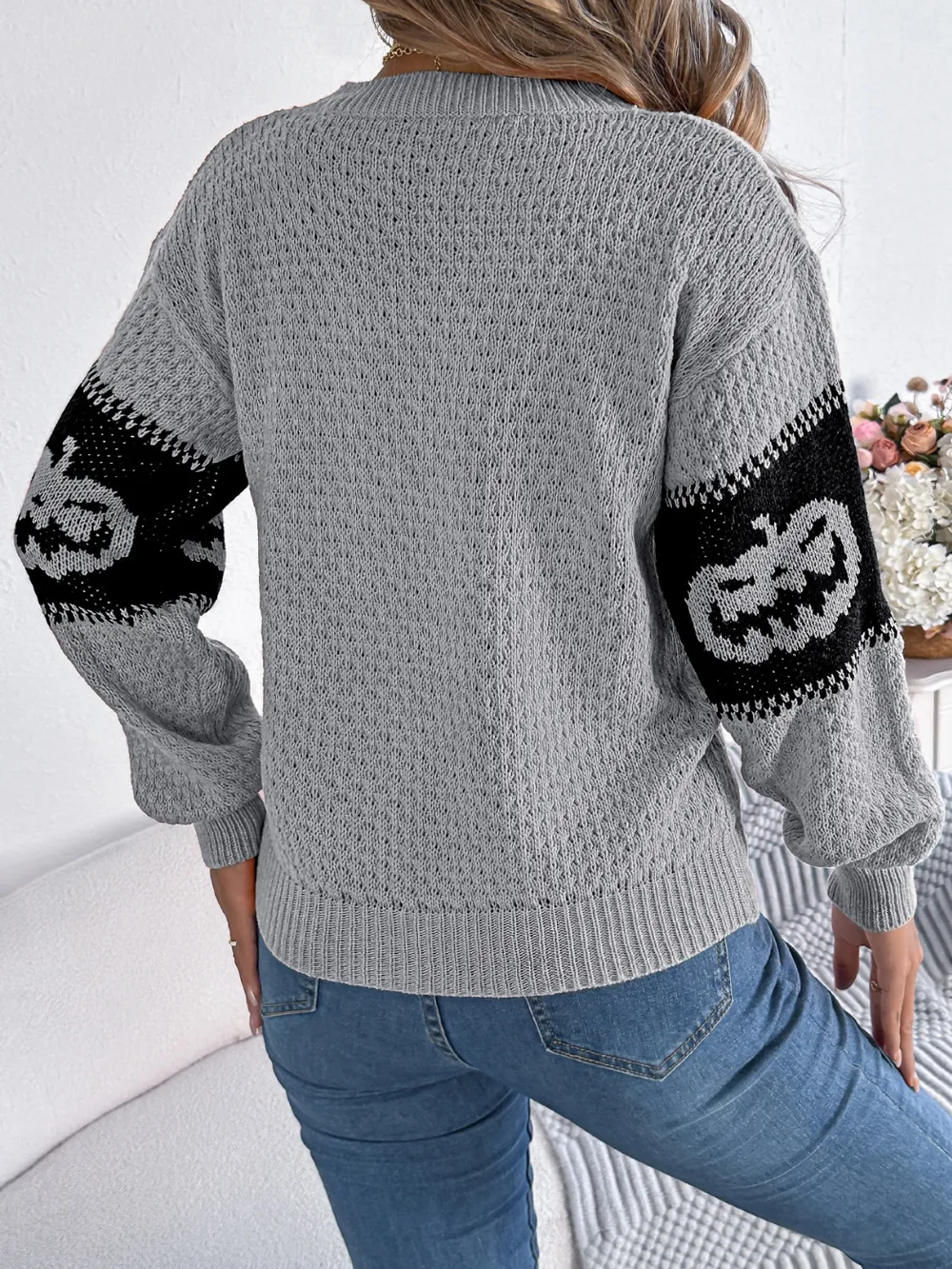Pumpkin Round Neck Long Sleeve Sweater, image 14