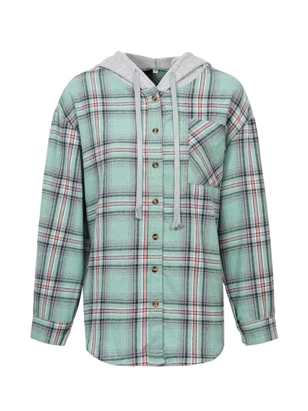 Plaid Button-Up Hooded Shirt with Chest Pocket, image 19