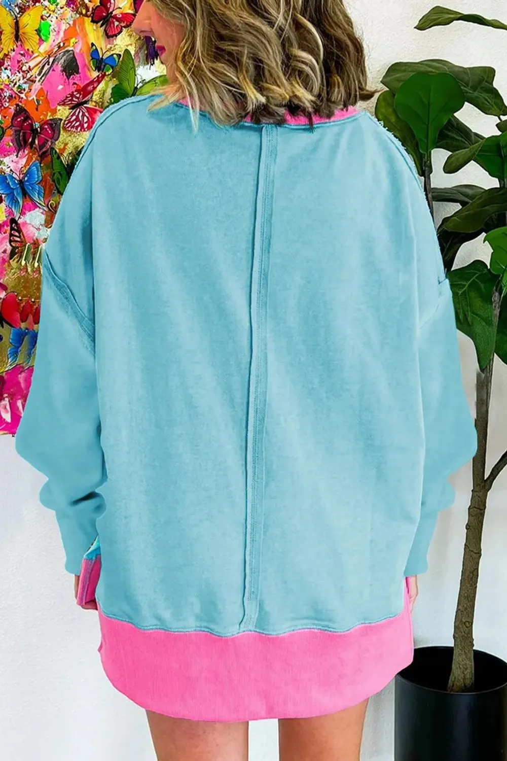 Contrast Round Neck Dropped Shoulder Long Sleeve Sweatshirt, image 5