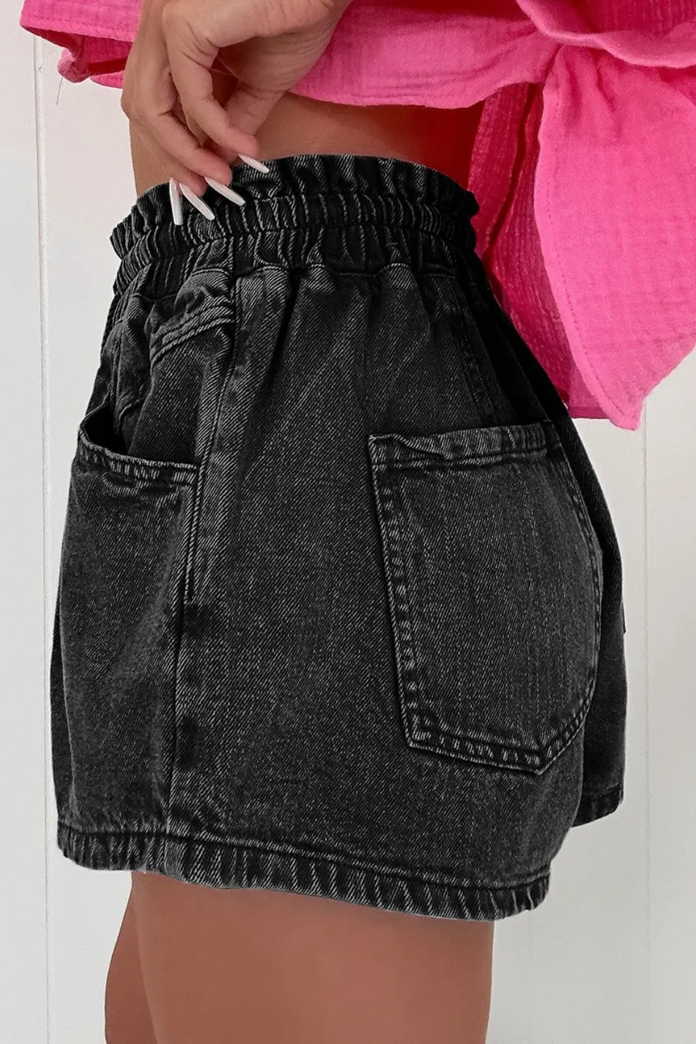 Drawstring High Waist Denim Shorts with Pockets, image 8