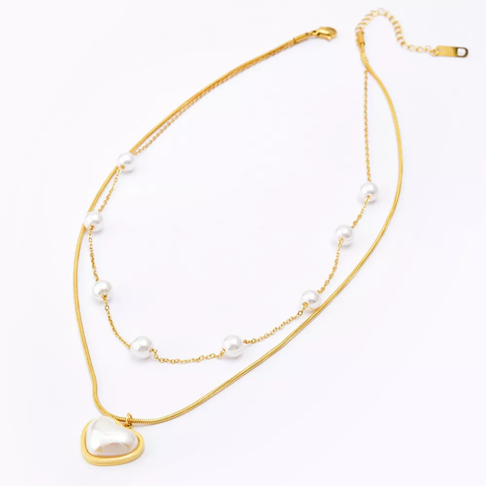 18K Gold-Plated Double Layered Heart Necklace, image 4
