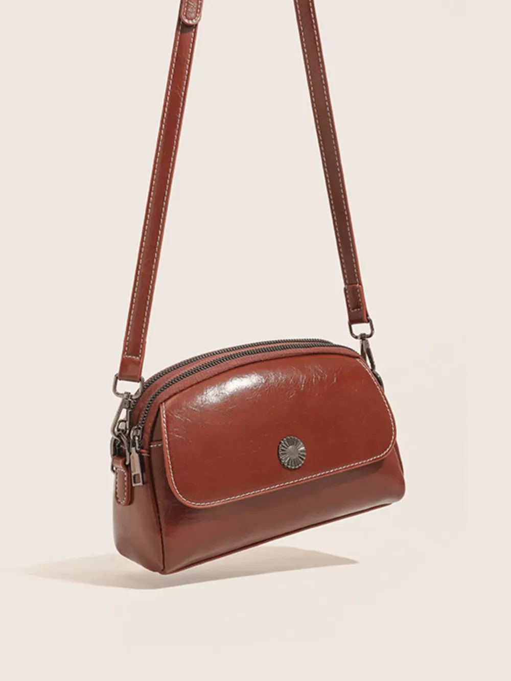 PU Leather Crossbody Bag with Metal Emblem Detail, image 8