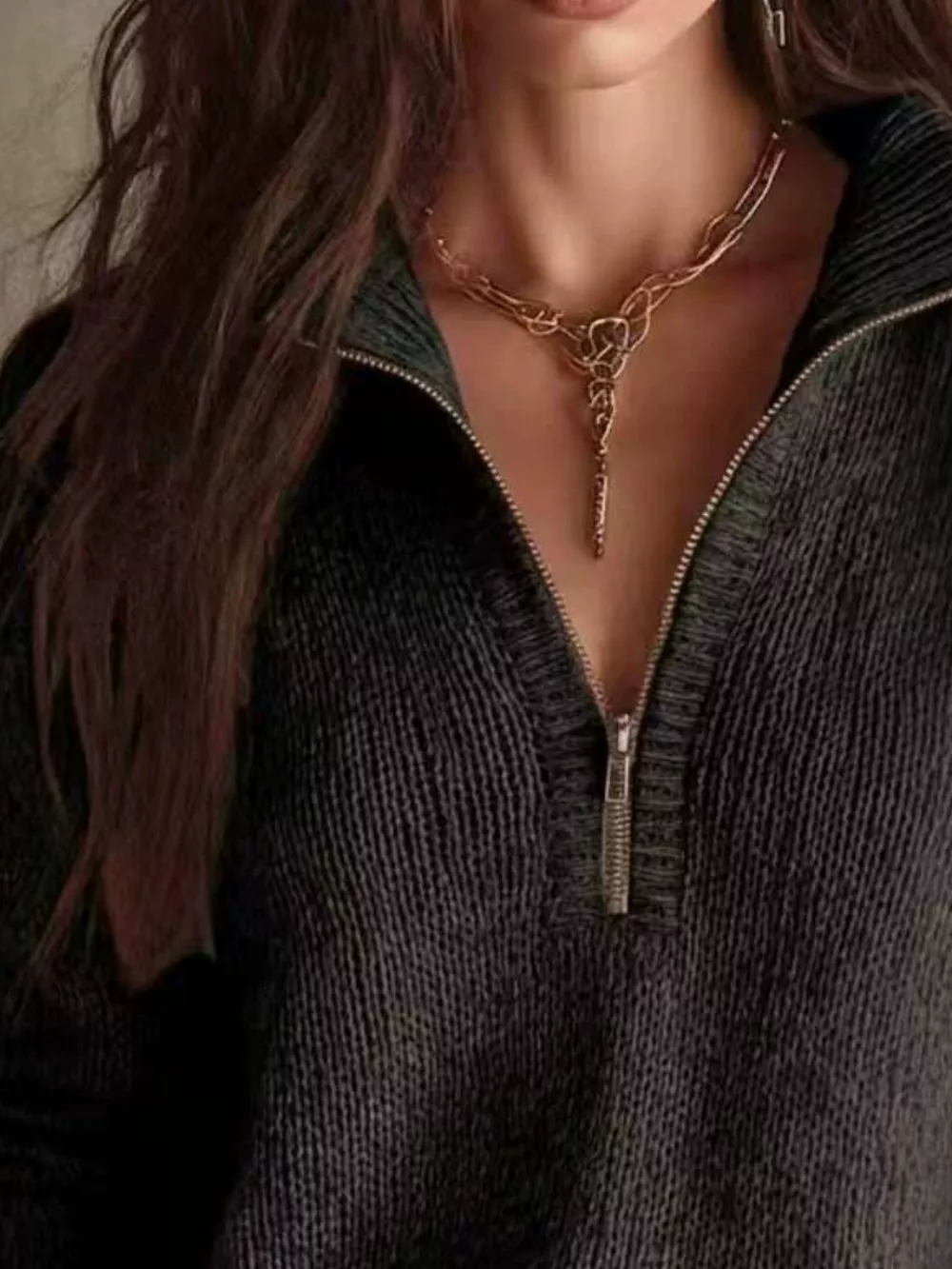Half Zip Dropped Shoulder Sweater, image 4