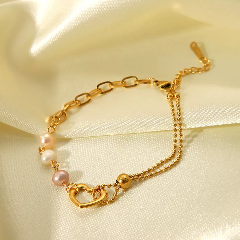 18K Gold-Plated Heart Pearl Bracelet, image 6