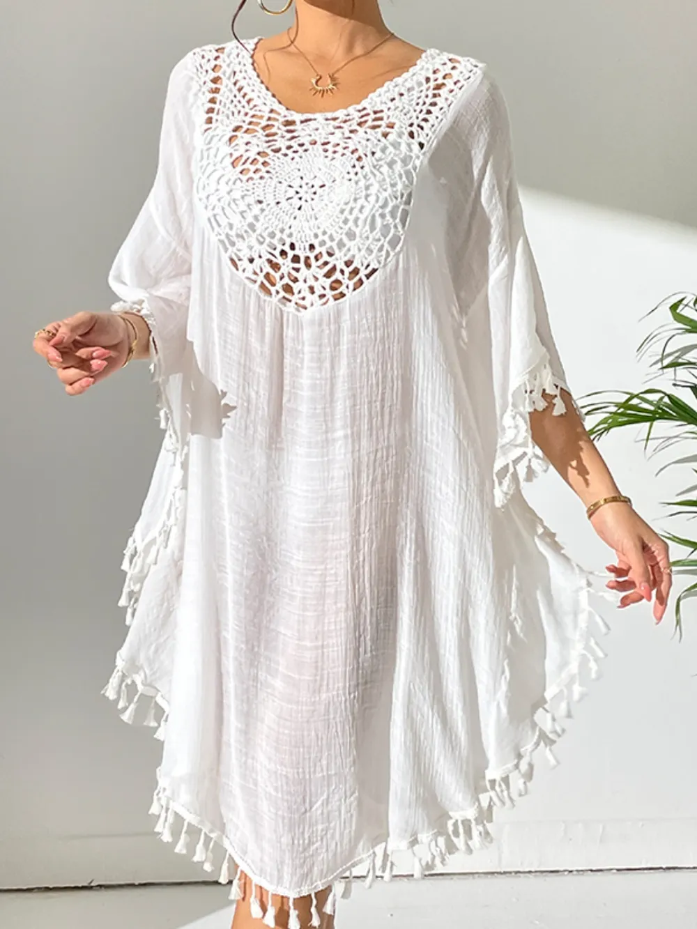 Tassel Cutout Scoop Neck Cover-Up Dress, image 4