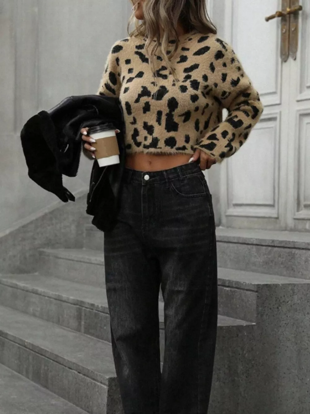 Leopard Fuzzy Knit Cropped Sweater, image 5