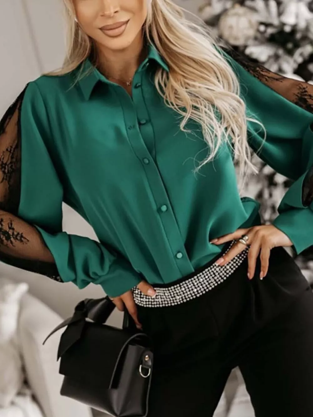 Lace-Sleeve Button Up Shirt, image 3