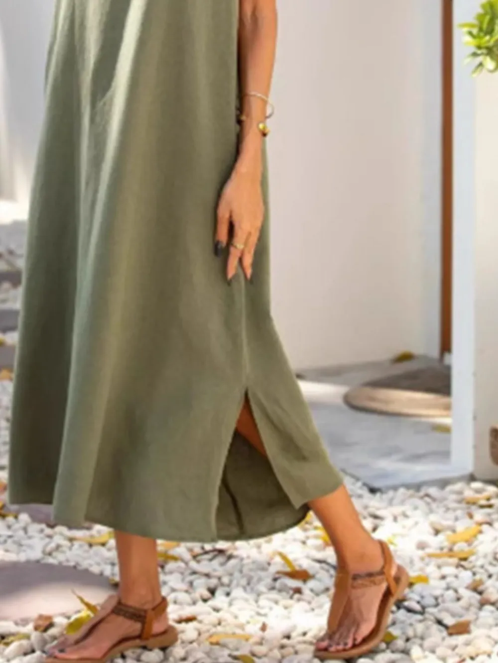 Full Size Side Slit Sleeveless Midi Dress Plus Size, image 6