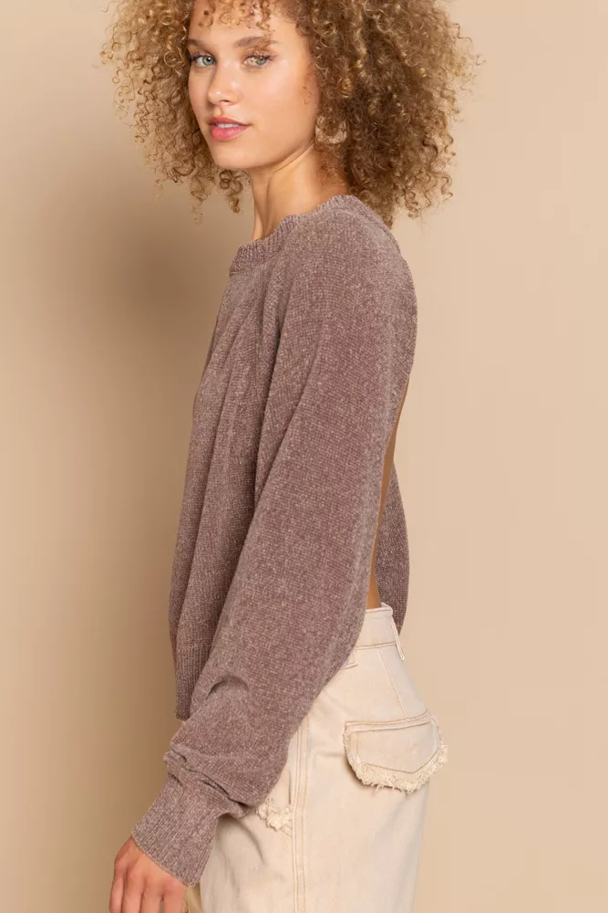 Round Neck Backless Sweater with Ribbed Edge, image 4