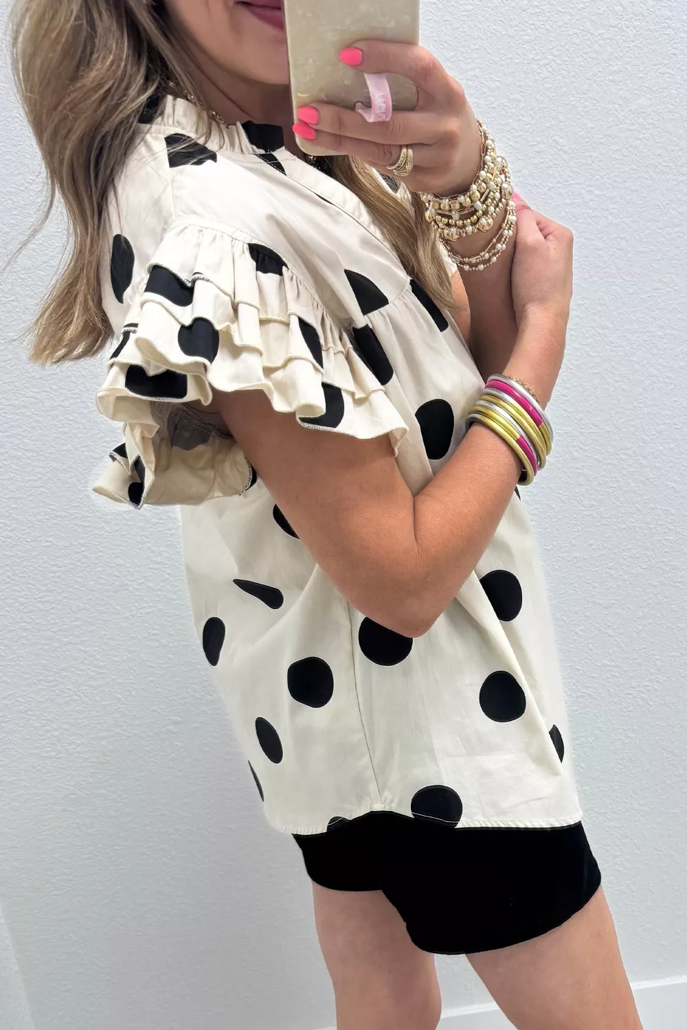 Casual Polka Dot V-Neck Ruffle Short Sleeve Blouse, image 5